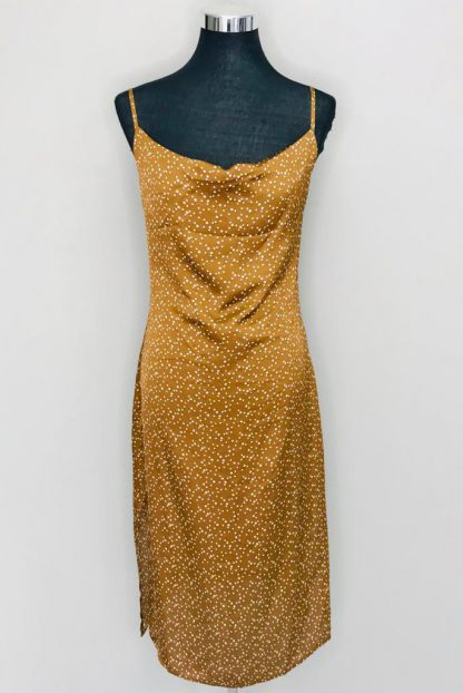 missguided satin spotty cowl brown dress